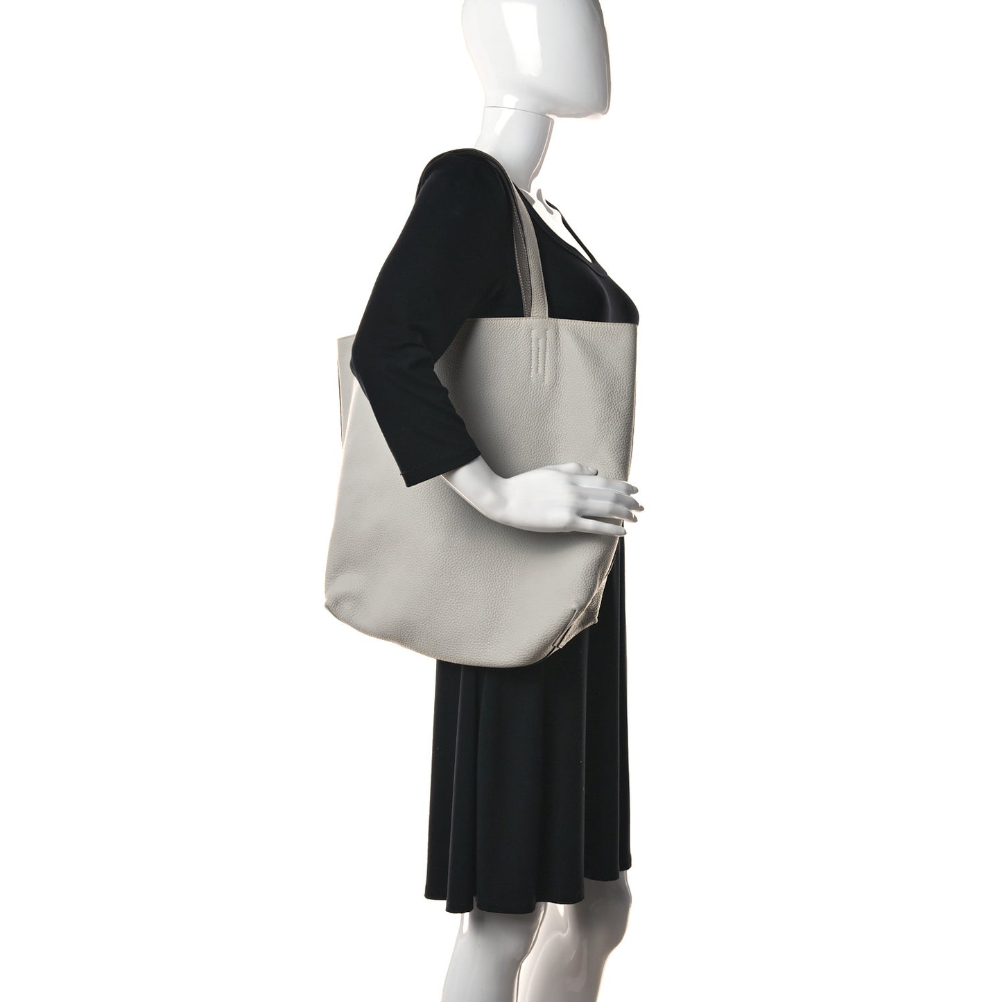 Taurillon Clemence Double Sens 36 Reversible Tote Gris Perle Etain