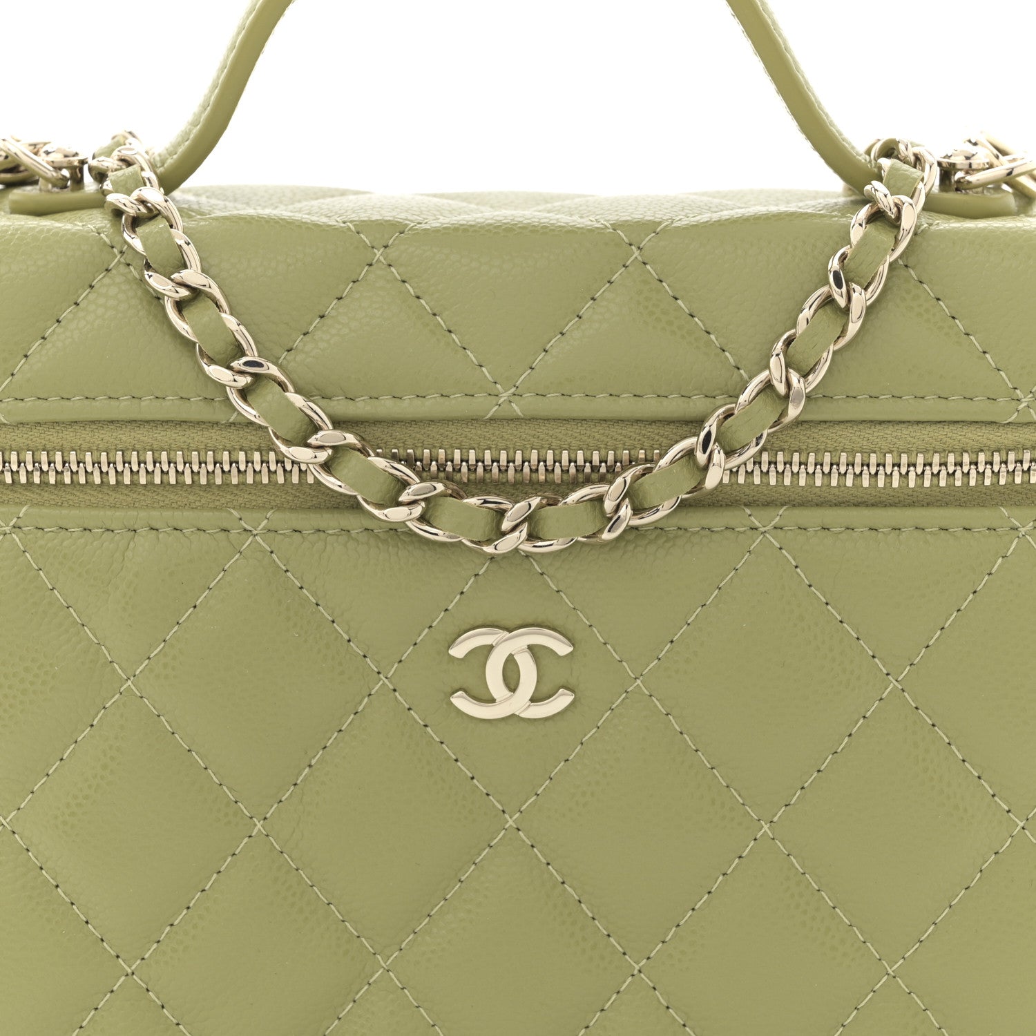 Chanel Caviar Quilted Top Handle Slim Vanity With Chain Khaki 8 of 11