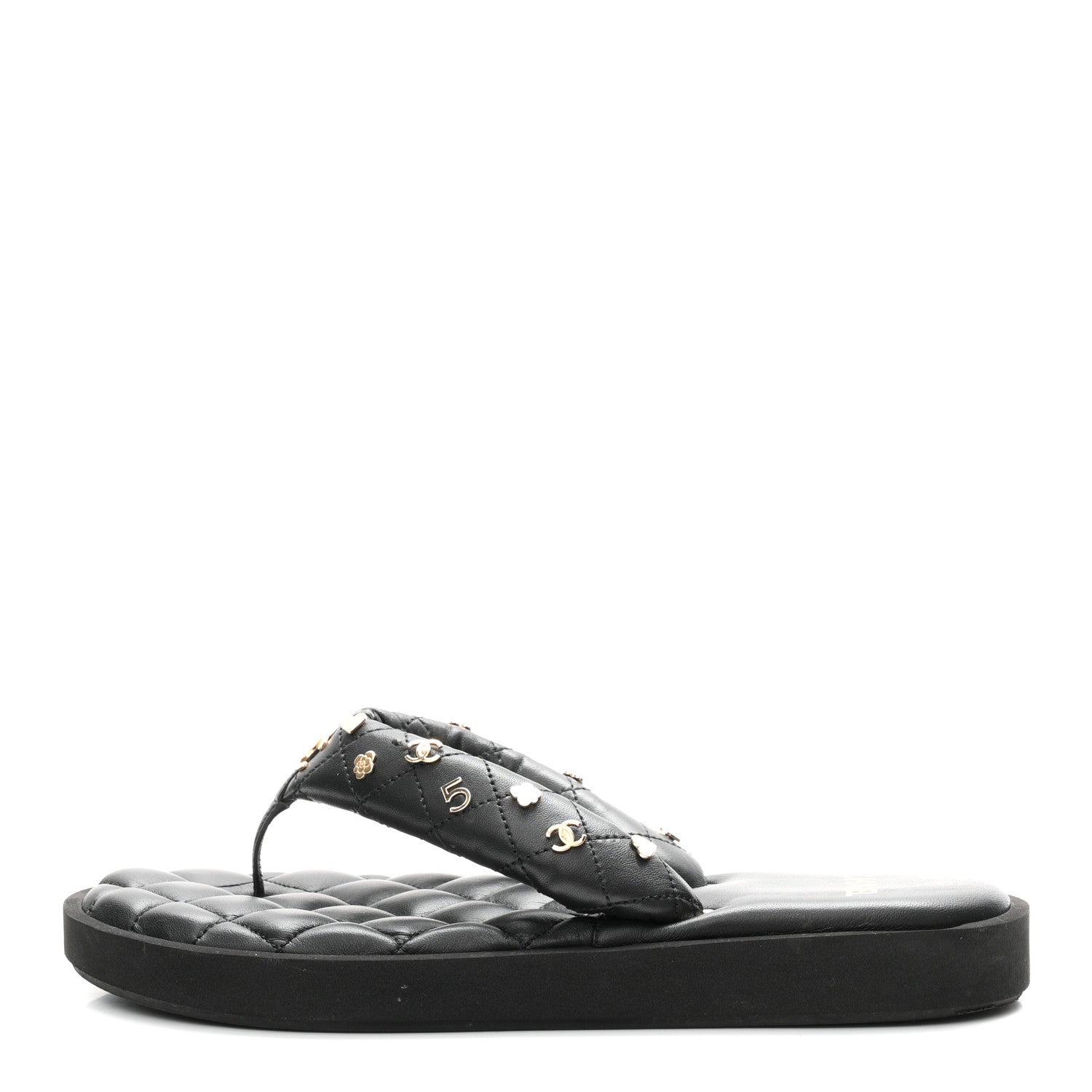 Chanel Lambskin Quilted Padded Charms Thong Sandals 41 Black 1 of 9