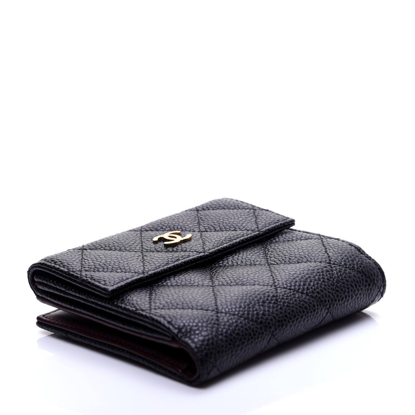 Caviar Quilted Compact French Flap Wallet Black