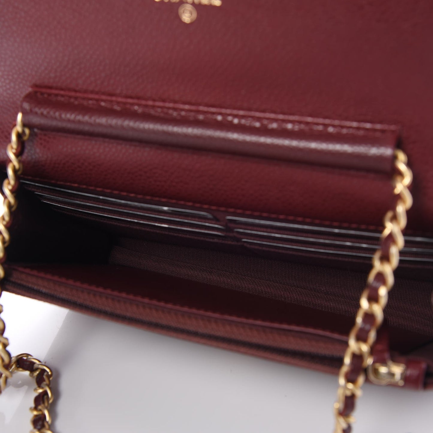 Caviar Quilted Wallet on Chain WOC Burgundy
