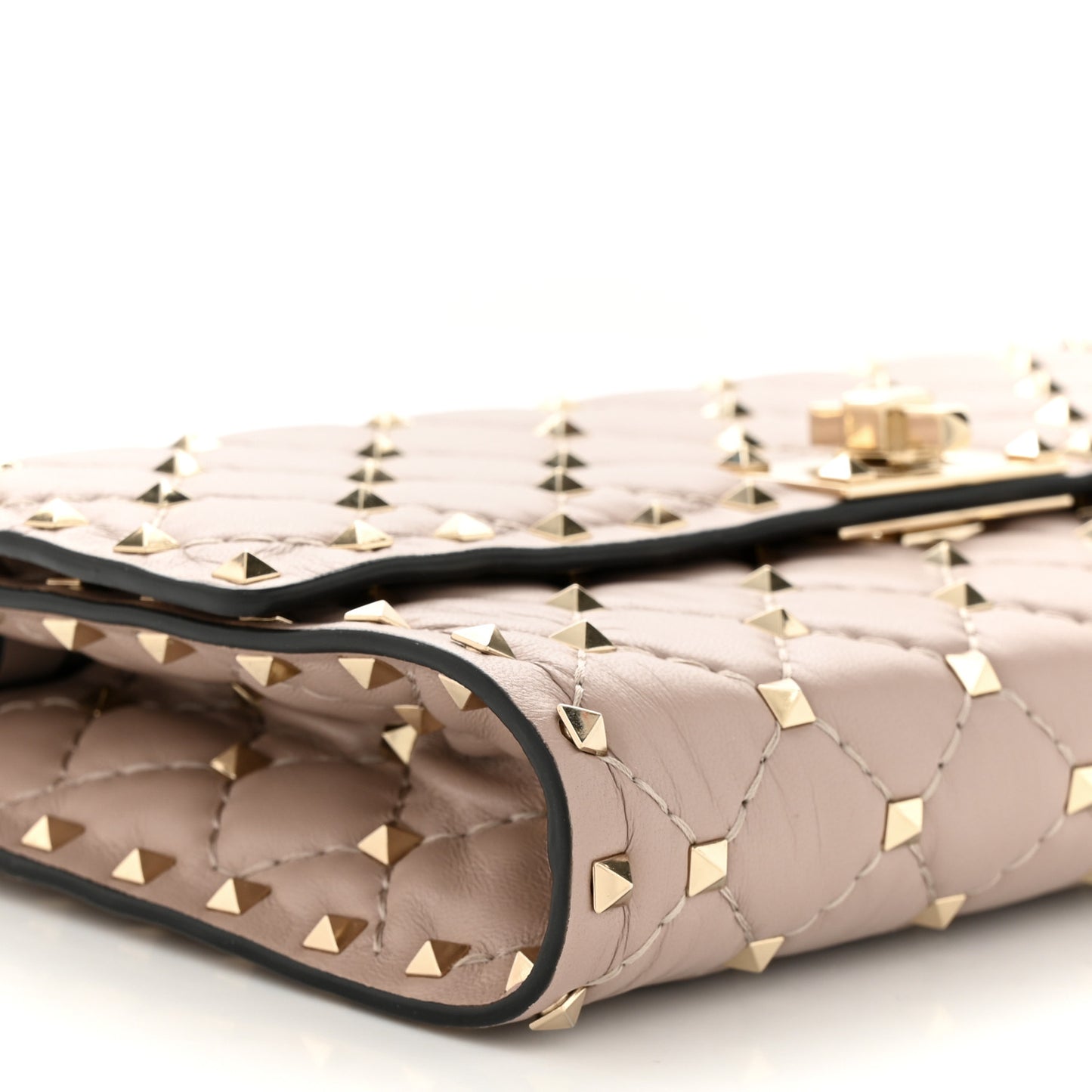Lambskin Rockstud Spike Wallet on Chain Poudre