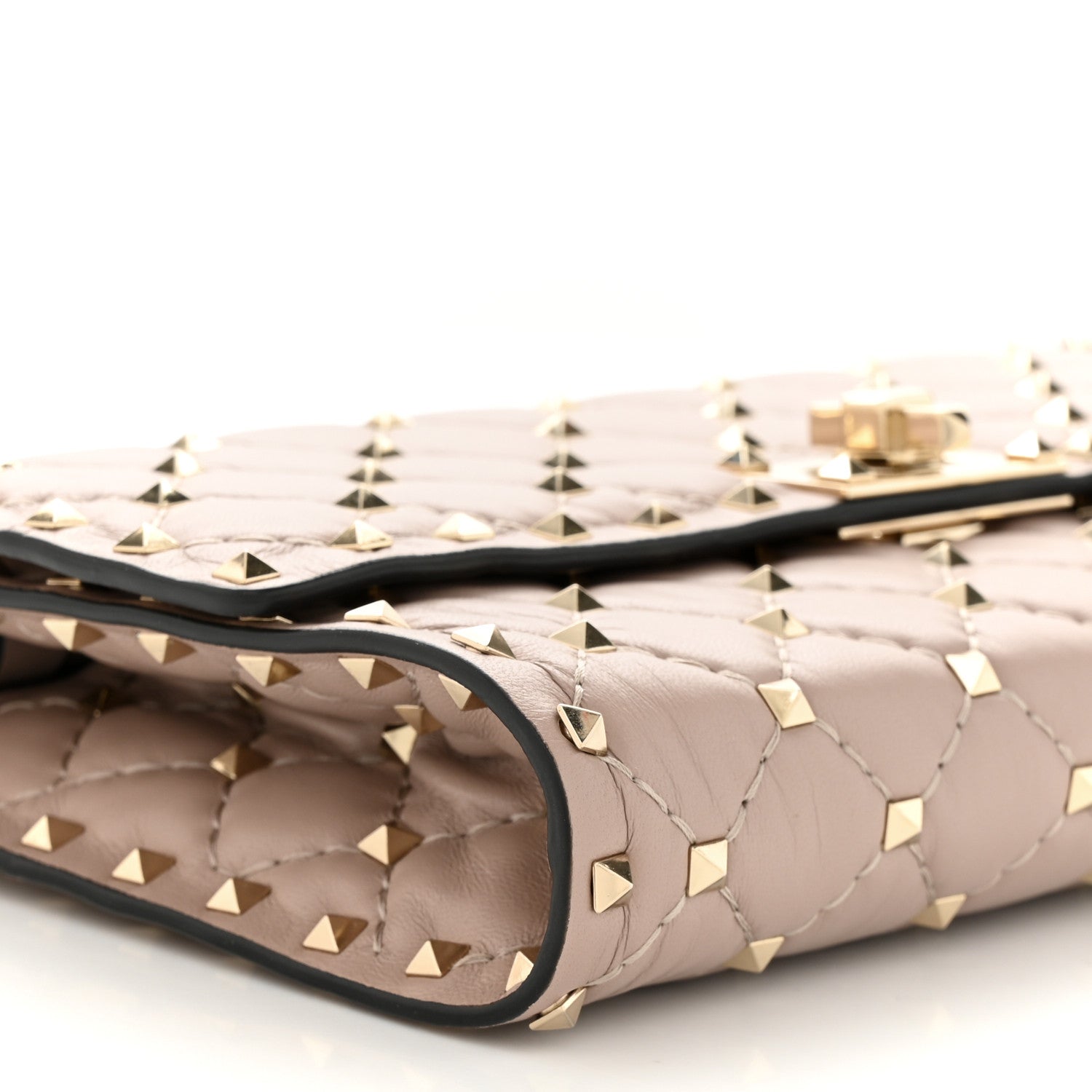 Valentino Garavani Lambskin Rockstud Spike Wallet on Chain Poudre 8 of 9