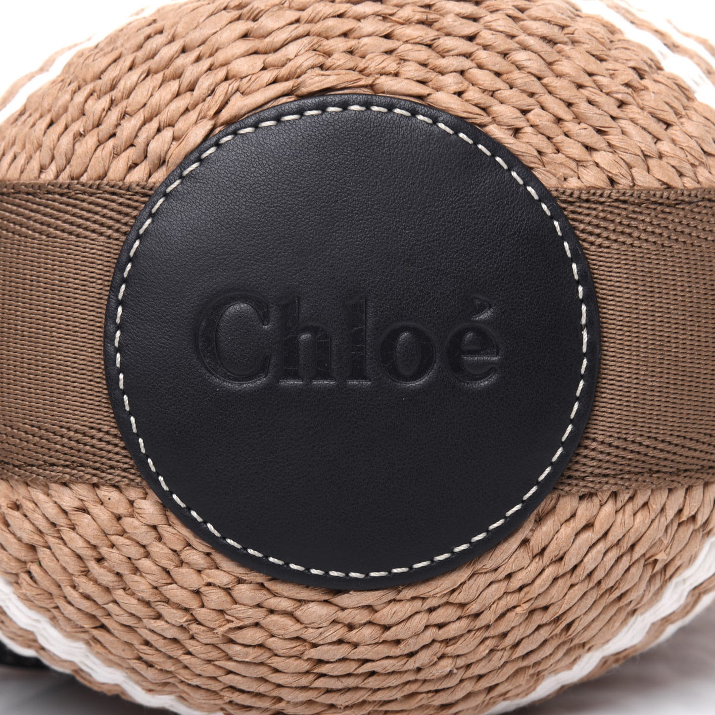 Raffia Calfskin Small Woody Striped Basket Bag Brown