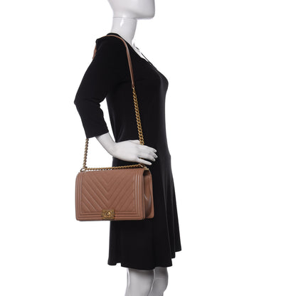 Chanel Caviar Chevron Quilted New Medium Boy Flap Light Brown 2 of 11
