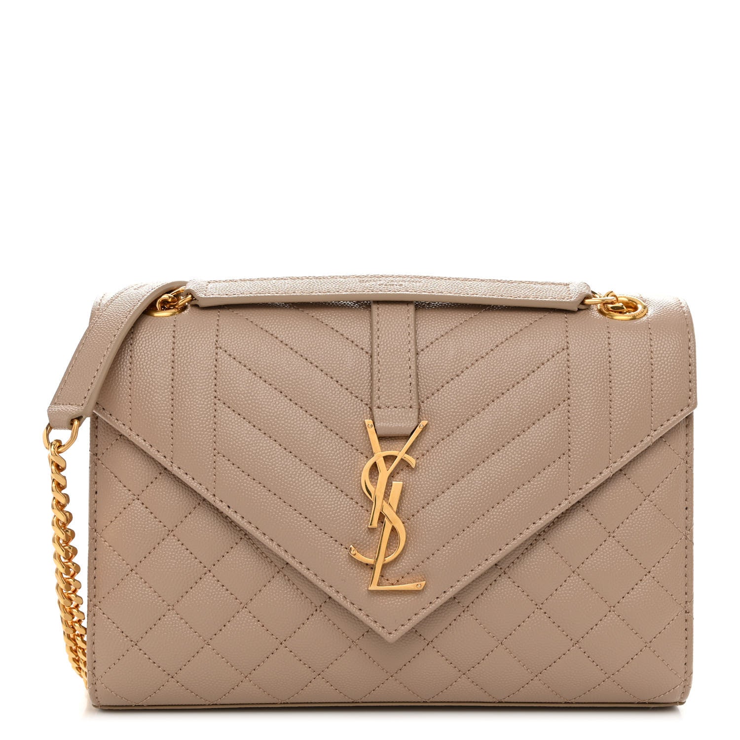 Saint Laurent Grain De Poudre Textured Mixed Matelasse Medium Triquilt Monogram Satchel Dark Beige 1 of 9