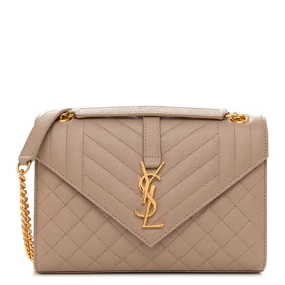 Saint Laurent Grain De Poudre Textured Mixed Matelasse Medium Triquilt Monogram Satchel Dark Beige 1 of 9