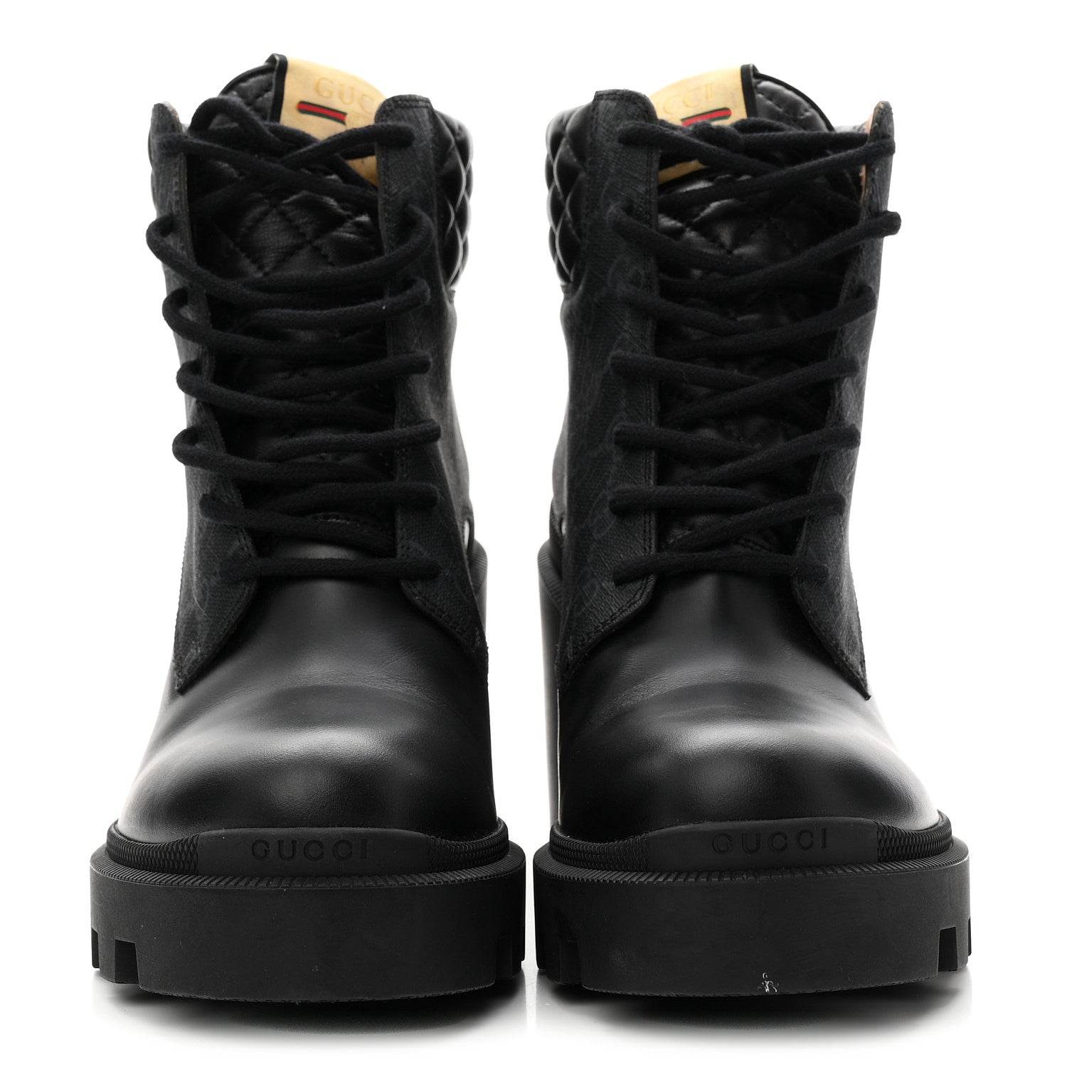Gucci Apollo Calfskin GG Supreme Nappa Samoa Quilted Lace Up Ankle Boots 41 Black 3 of 10