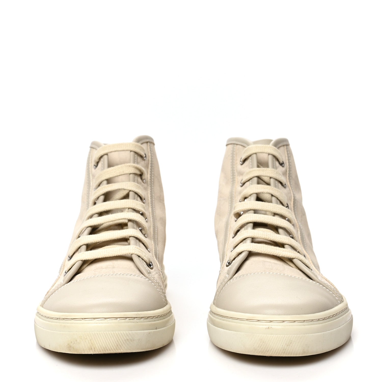 Gucci Washed Cotton GG Monogram Calfskin Womens High Top Sneakers 37 White Mystic White Great White 2 of 7