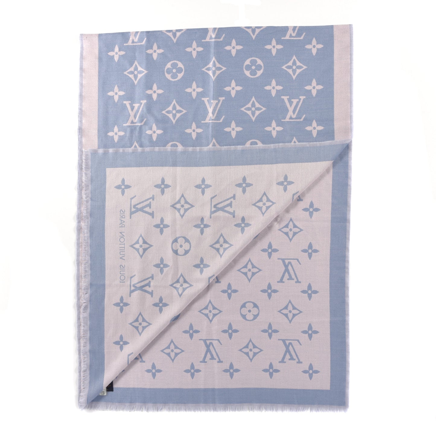 Silk Wool Monogram Miss LV Stole Blue Clair