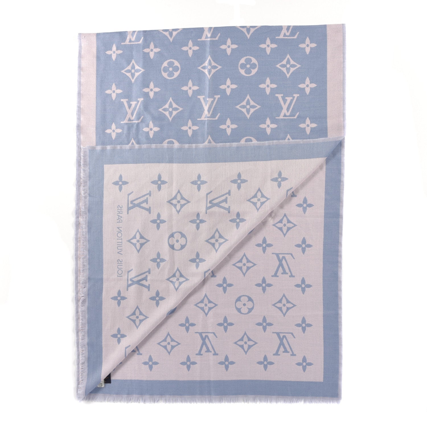 Louis Vuitton Silk Wool Monogram Miss LV Stole Blue Clair 2 of 5