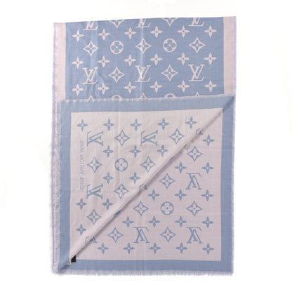 Louis Vuitton Silk Wool Monogram Miss LV Stole Blue Clair 2 of 5