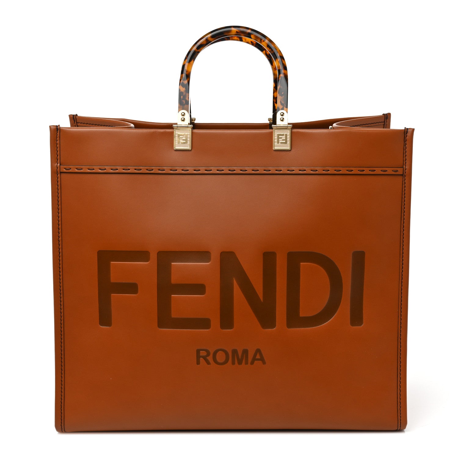 Fendi Vitello King Plexiglass Large Fendi Sunshine Shopper Tote Cuoio 1 of 8