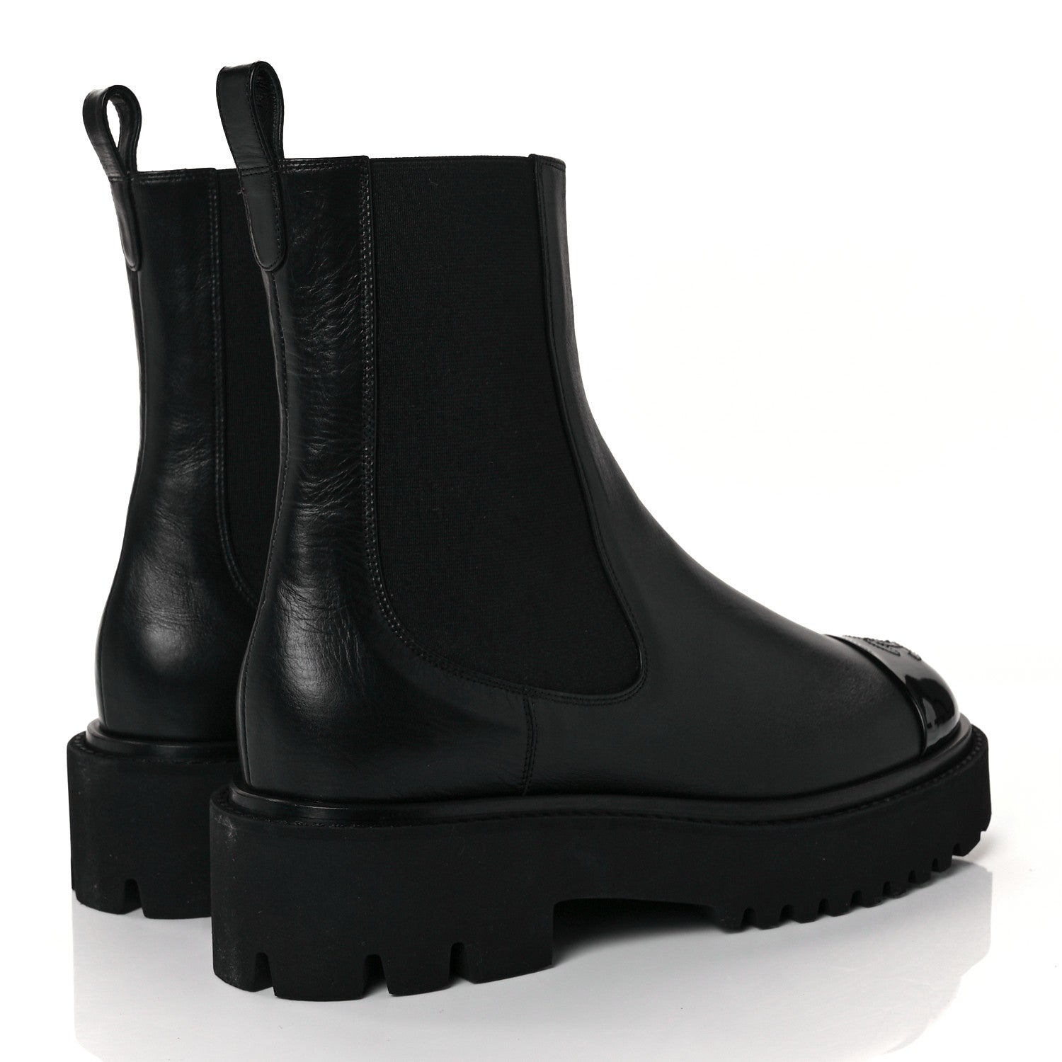 Chanel Crumpled Calfskin Patent Cap Toe Short Boots 39.5 Black 4 of 9
