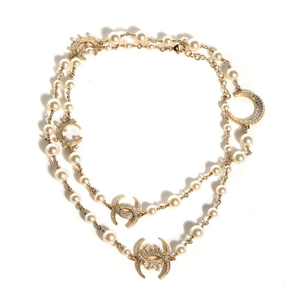 Chanel Crystal Pearl CC Long Necklace Gold 1 of 4