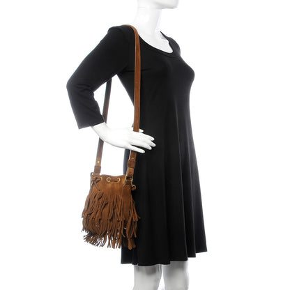 Saint Laurent Suede Calfskin Small Emmanuelle Fringe Bucket Bag Light Ocre 3 of 10