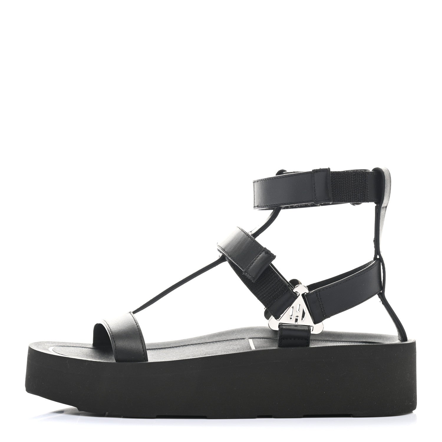 Hermes Calfskin Womens Enid Sandals 37 Black 1 of 9