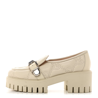 Gucci Nappa Cordovan Lux GG Matelasse Buckled Platform Lug Sole 60mm Loafers 38.5 Milk White 1 of 9