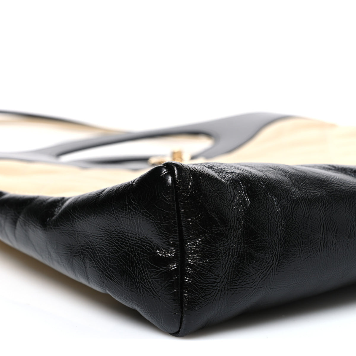 Aged Calfskin Quilted Large 31 Shopping Bag Beige Black