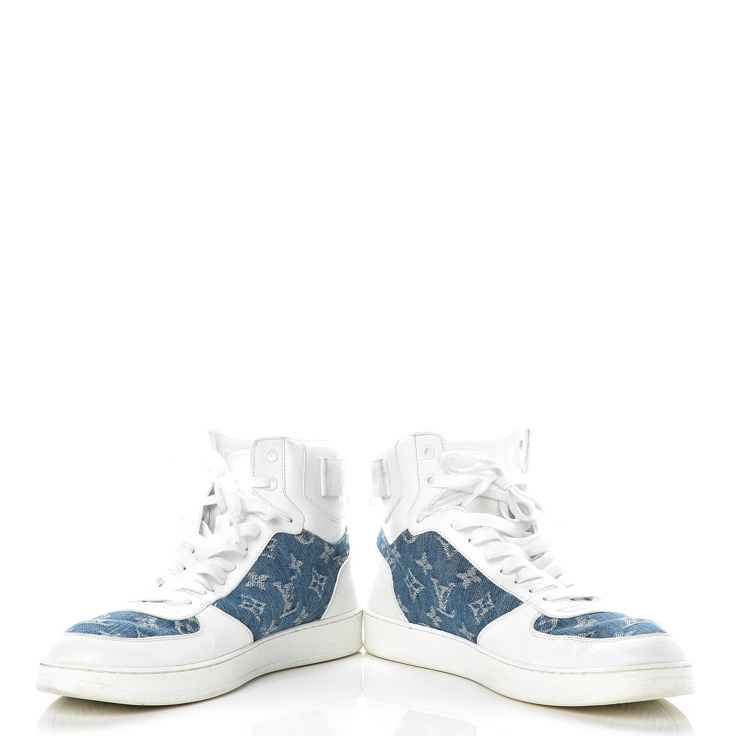 Louis Vuitton Calfskin Monogram Denim Rivoli High Top Sneakers 7.5 White 6 of 16