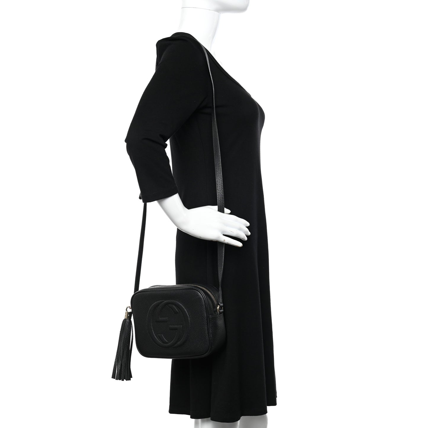 Pebbled Calfskin Small Soho Disco Bag Black