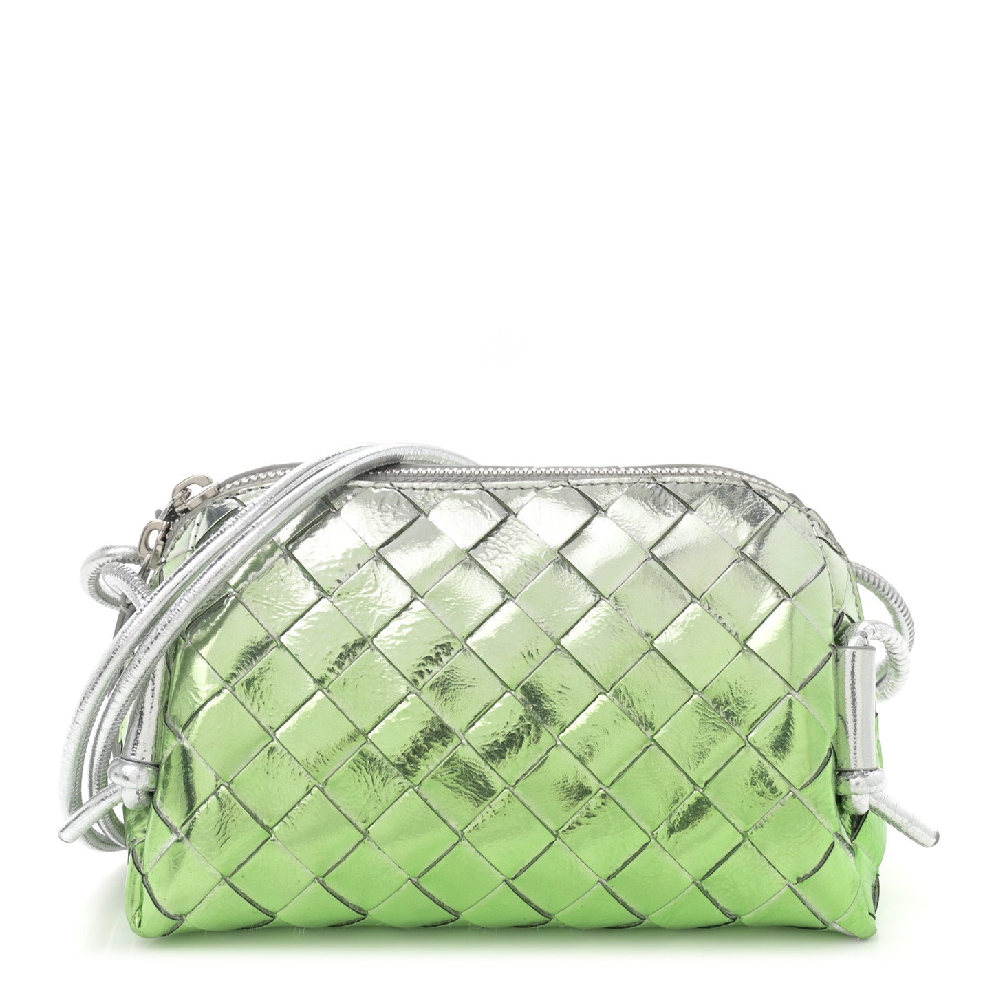 Metallic Nappa Intrecciato Concert Pouch Silver Fresh Mint
