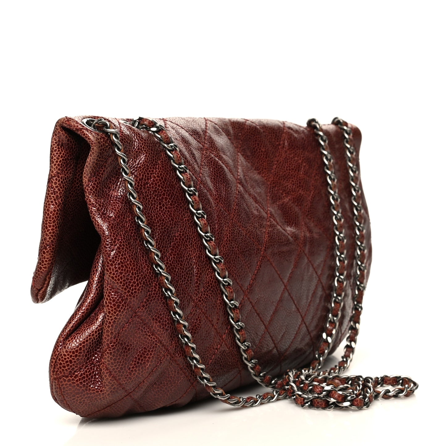 Crumpled Calfskin Quilted Medium Elastic Flap Bordeaux