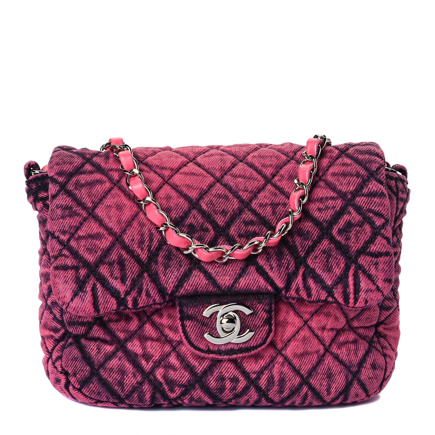 Washed Denim Quilted Small Denimpression Flap Red Black