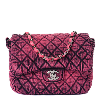 Chanel Washed Denim Quilted Small Denimpression Flap Red Black 1 of 12