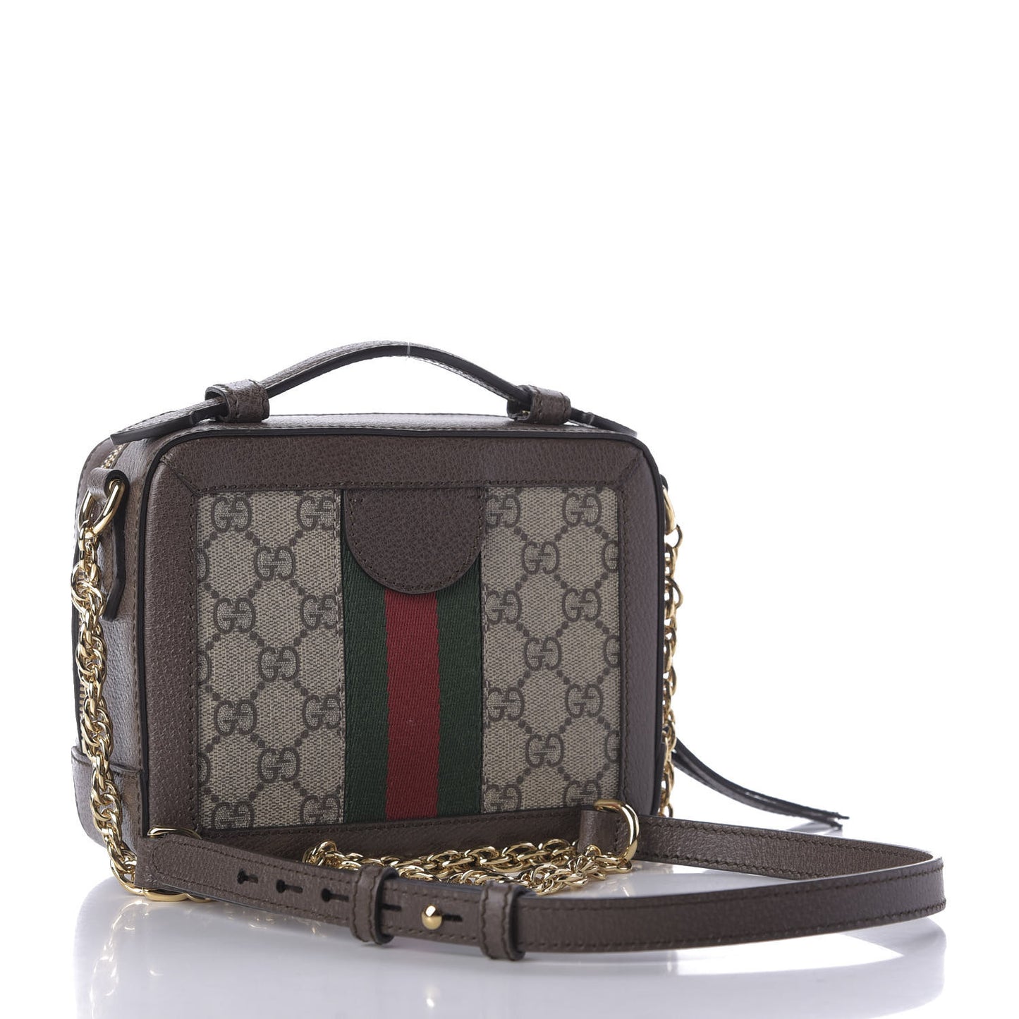 GG Supreme Monogram Mini Ophidia Top Handle Shoulder Bag Brown
