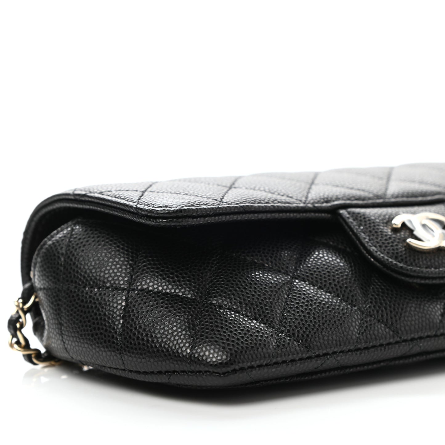 Caviar Quilted Glasses Case With Chain Black