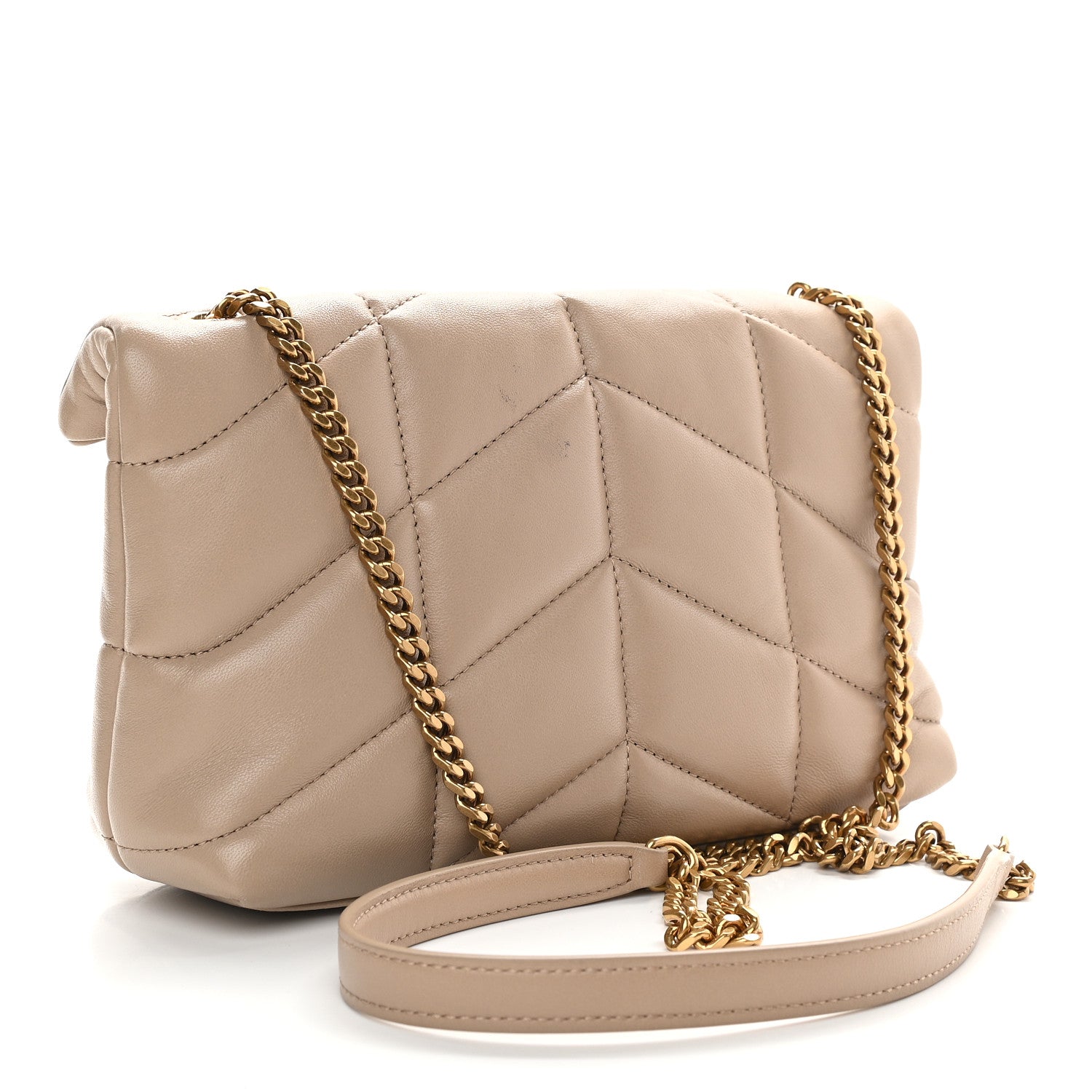 Saint Laurent Lambskin Quilted Toy Loulou Puffer Monogram Chain Satchel Nude Powder 2 of 9