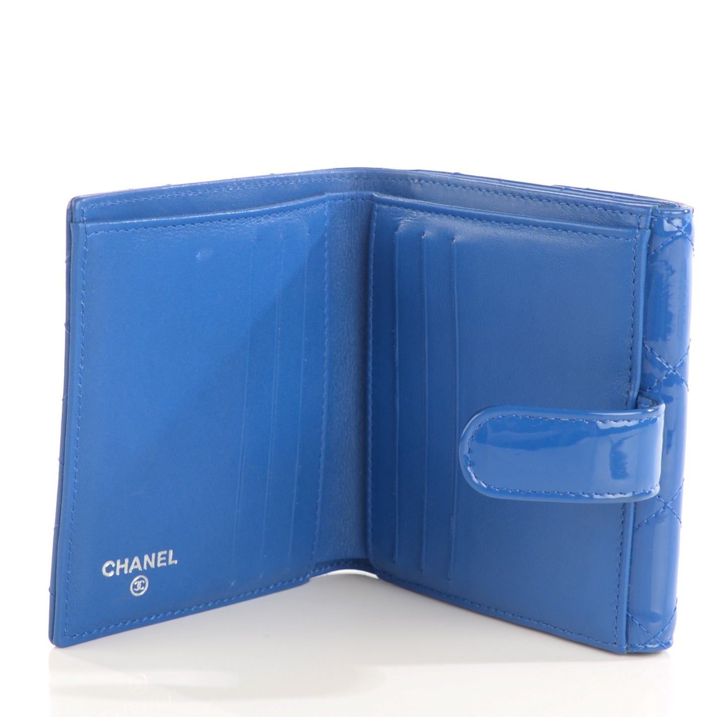 Patent Quilted CC French Wallet Blue