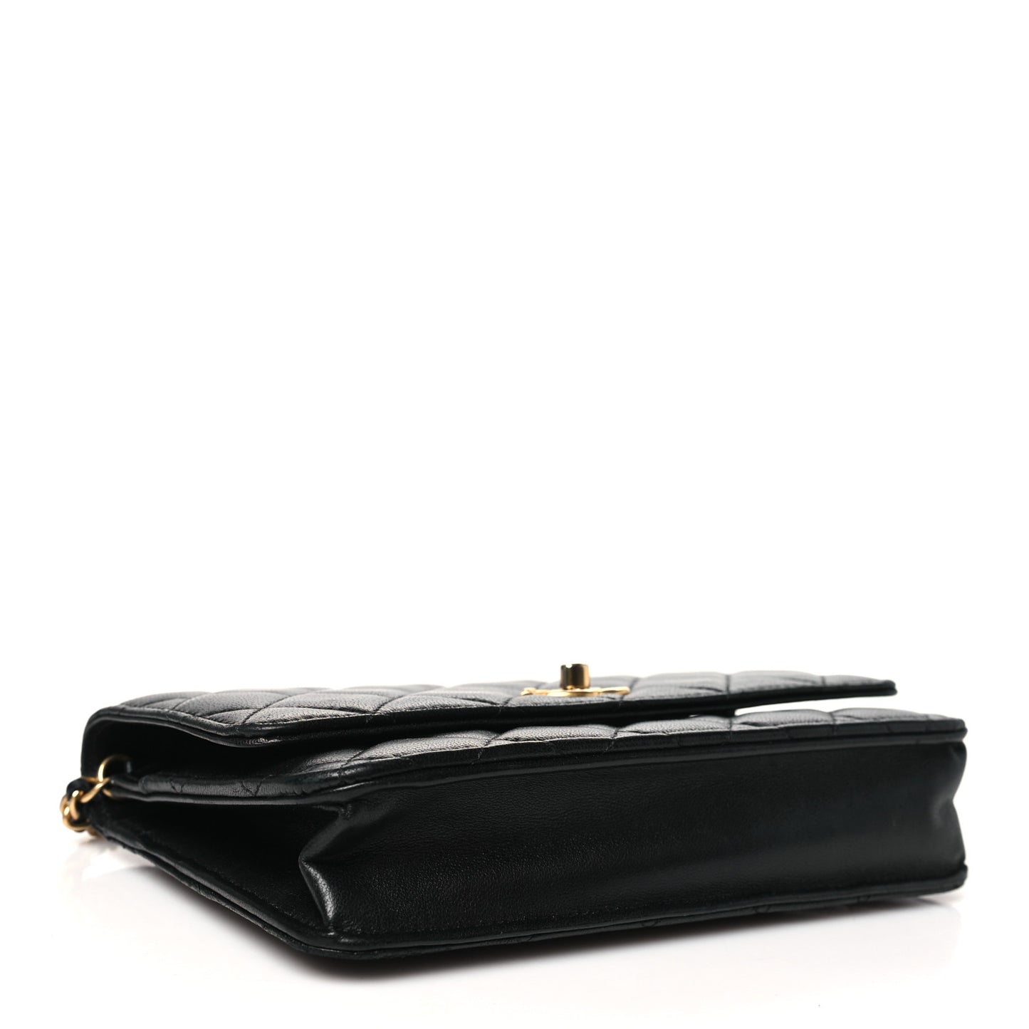 Lambskin Quilted CC Pearl Crush Wallet on Chain WOC Black