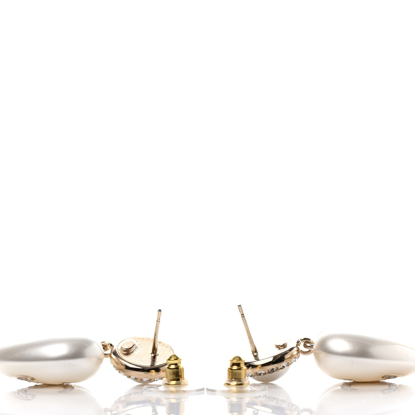 Pearl Crystal CC Heart Drop Earrings Gold