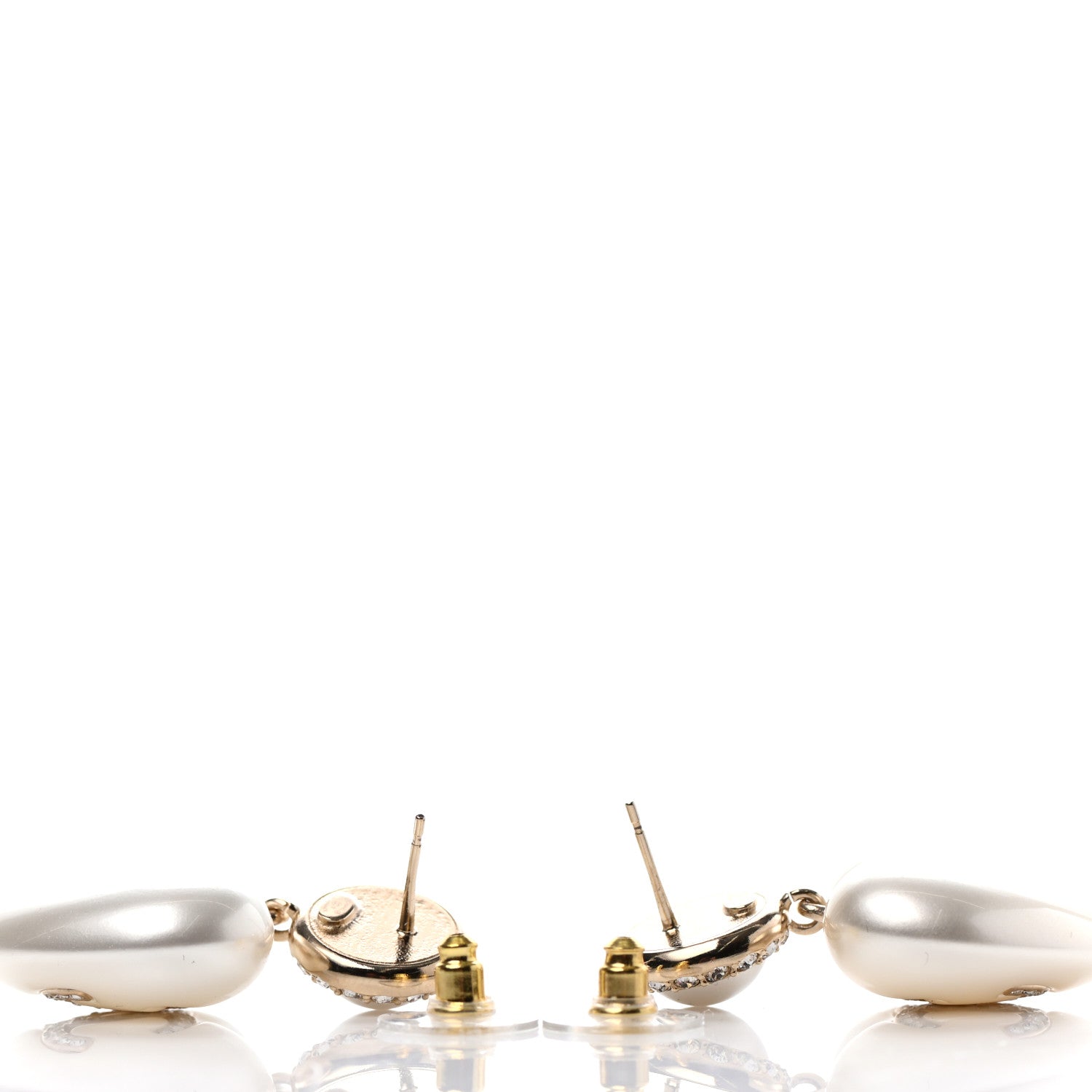 Chanel Pearl Crystal CC Heart Drop Earrings Gold 3 of 4