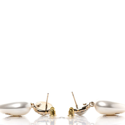 Chanel Pearl Crystal CC Heart Drop Earrings Gold 3 of 4