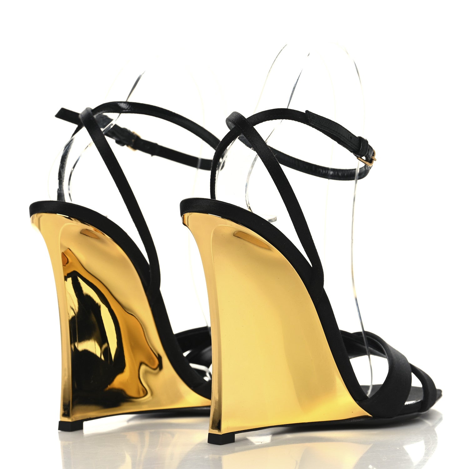 Saint Laurent Crepe Satin Lucienne 110 Wedge Sandals 38.5 Black 4 of 8