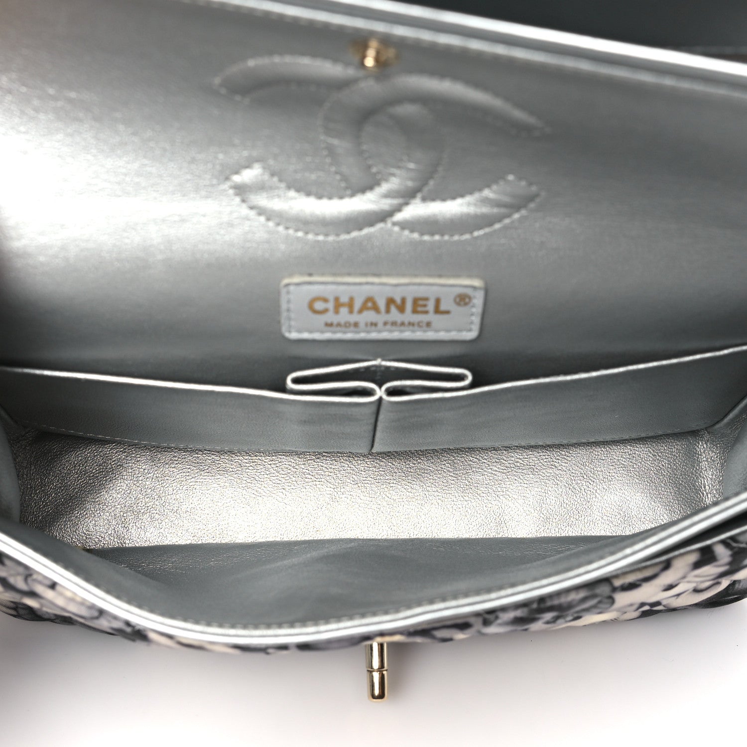 Chanel Nylon Quilted Medium Cat Emoticon Double Flap Navy Grey Ecru 5 of 10