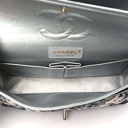 Chanel Nylon Quilted Medium Cat Emoticon Double Flap Navy Grey Ecru 5 of 10