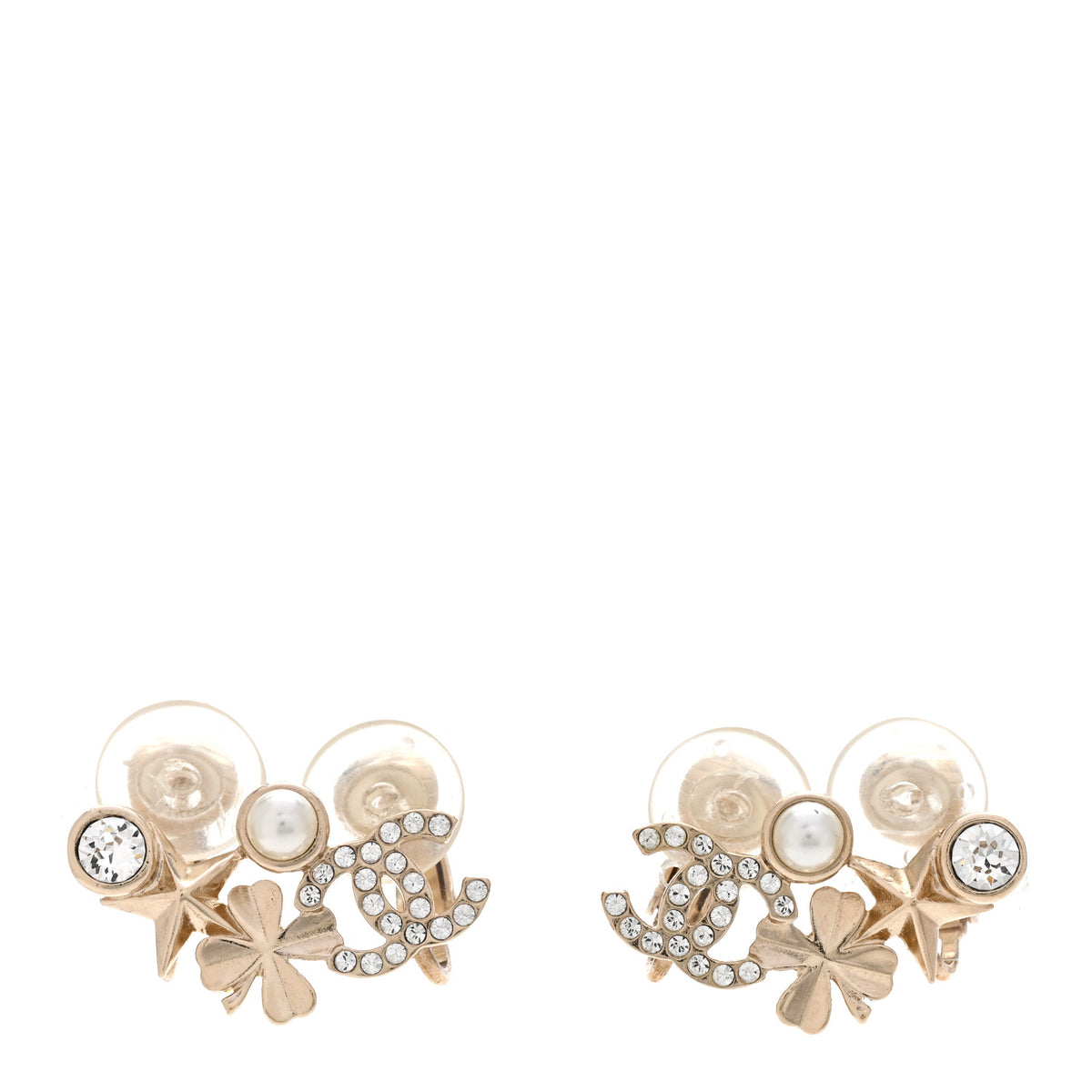 Crystal Pearl Sergeant CC Clip On Earrings Gold