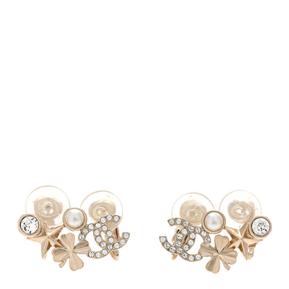 Chanel Crystal Pearl Sergeant CC Clip On Earrings Gold 1 of 5