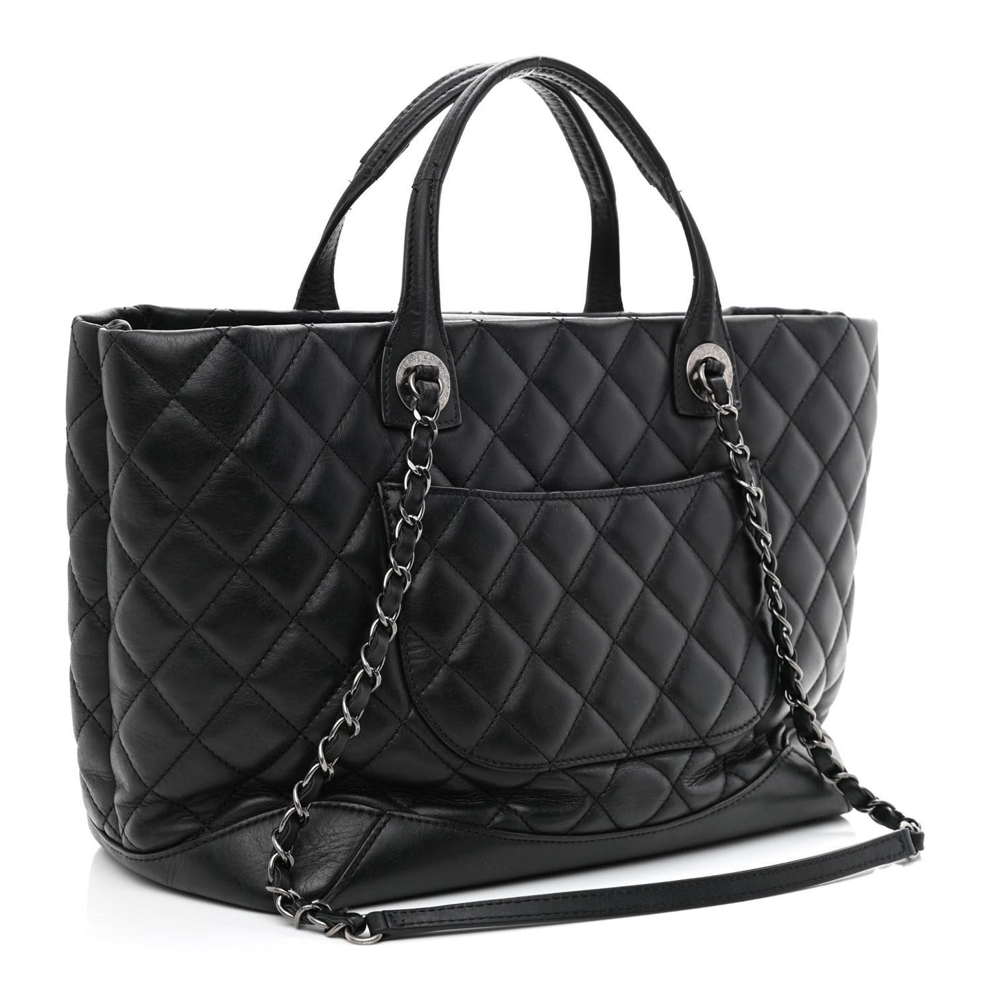 Calfskin Quilted Small Easy Shopping Tote Black