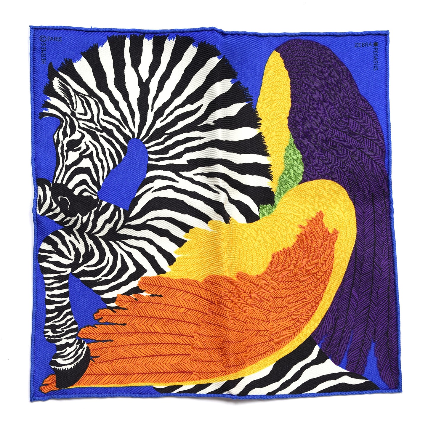 Silk Zebra Pegasus Nano Scarf 20 Bleu Vif Jaune White