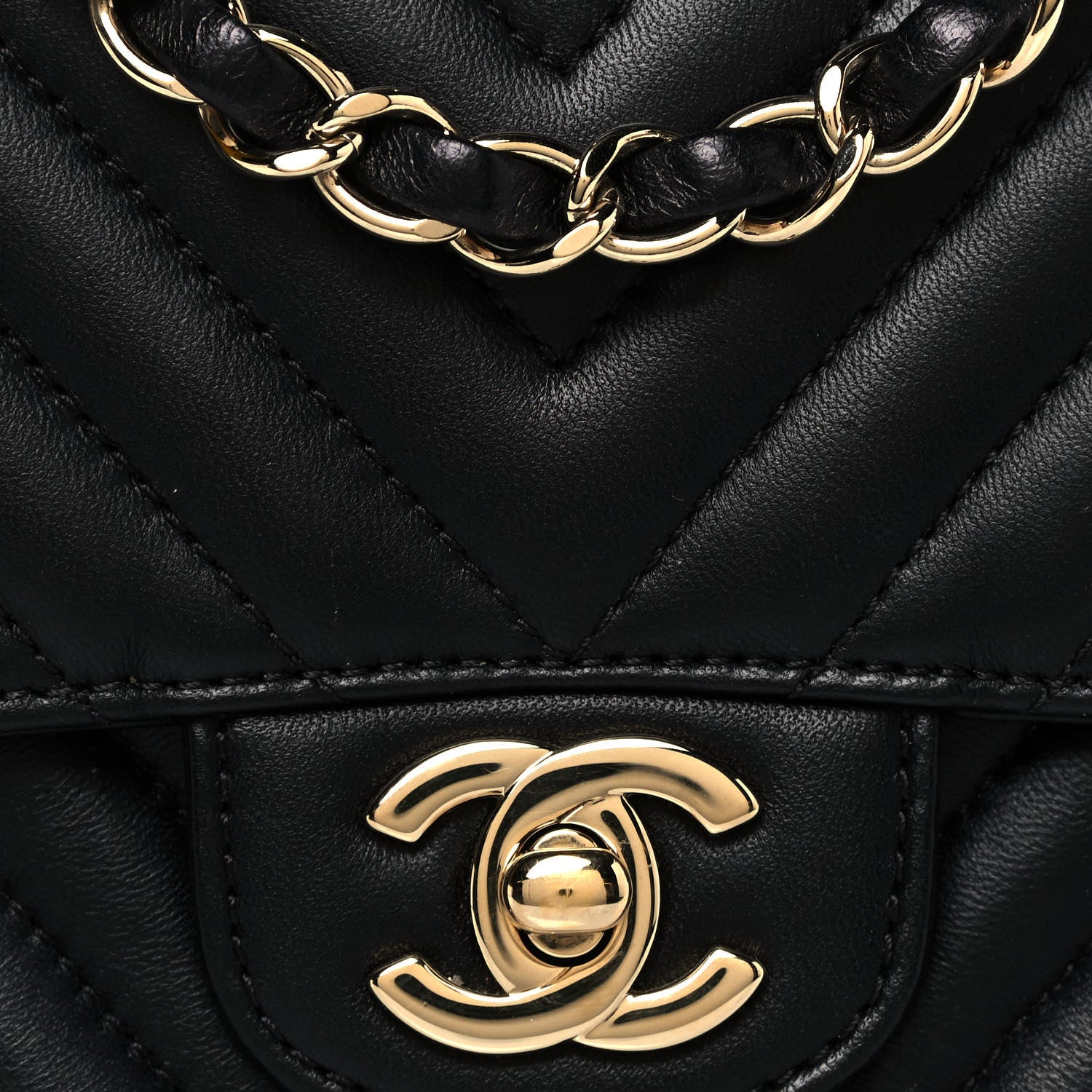 Chanel Lambskin Chevron Quilted Mini Square Flap Black 8 of 13