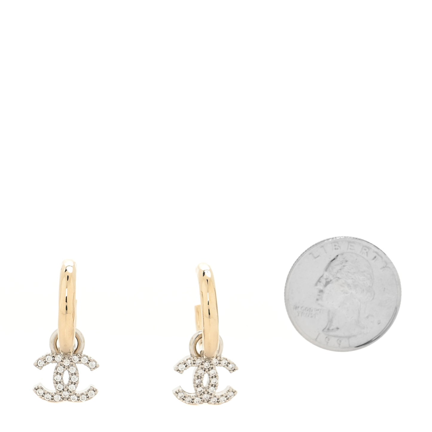 Metal Crystal Studded CC Hoop Drop Earrings