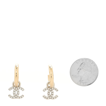 Chanel Metal Crystal Studded CC Hoop Drop Earrings 2 of 3