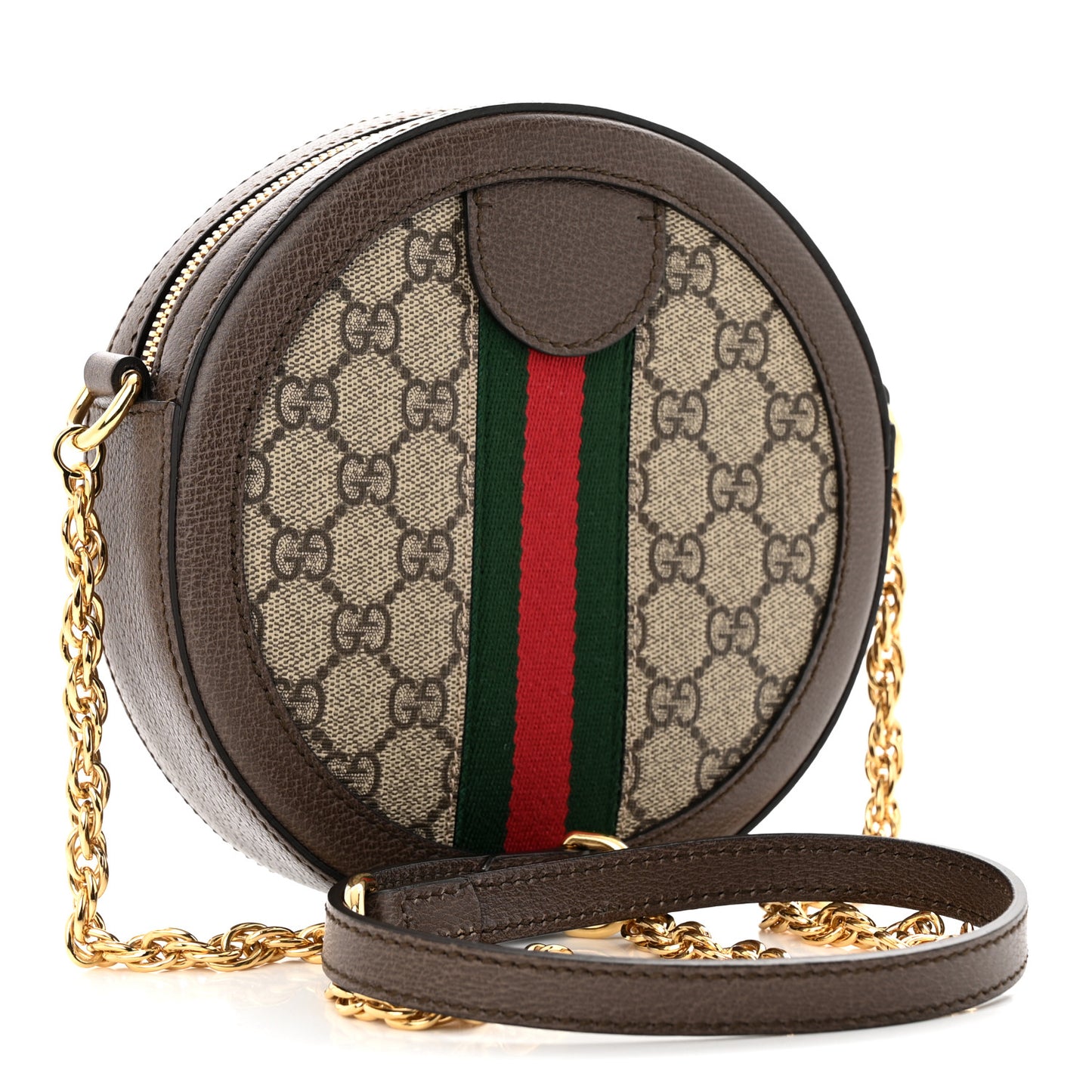 GG Supreme Monogram Web Mini Ophidia Round Shoulder Bag Brown