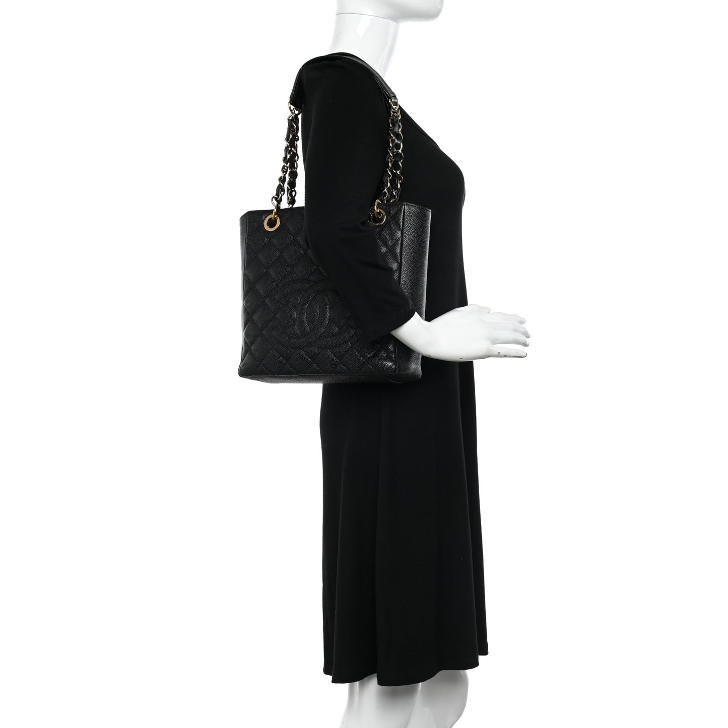 Caviar Quilted Petit Shopping Tote PST Black