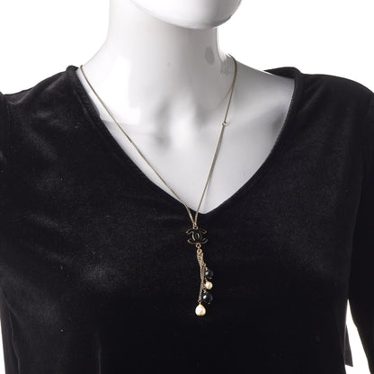 Chanel Enamel Bead Pearl CC Drop Necklace Black Gold 2 of 5